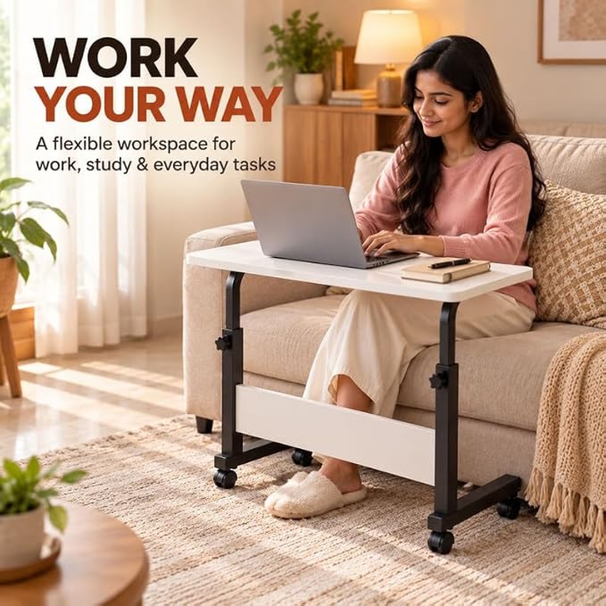 Τραπεζάκι Laptop με Ρυθμιζόμενο Ύψος 45-85cm & Ροδάκια A61-004