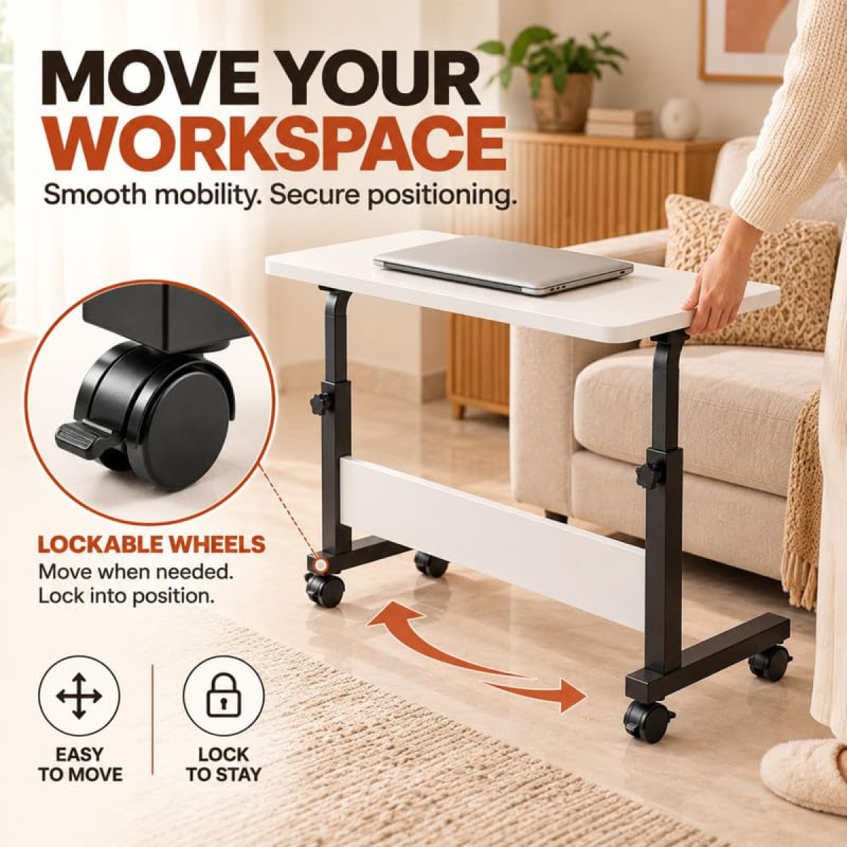 Τραπεζάκι Laptop με Ρυθμιζόμενο Ύψος 45-85cm & Ροδάκια A61-004
