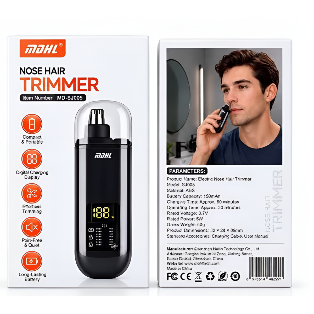 Trimmer Μύτης Επαναφορτιζόμενο με Ψηφιακή Οθόνη MDHL MD-SJ005 Μαύρο