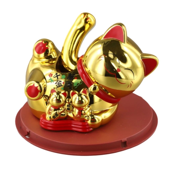 Ηλιακή γάτα τύχης Maneki Neko με κινούμενο χέρι σε 2 χρώματα