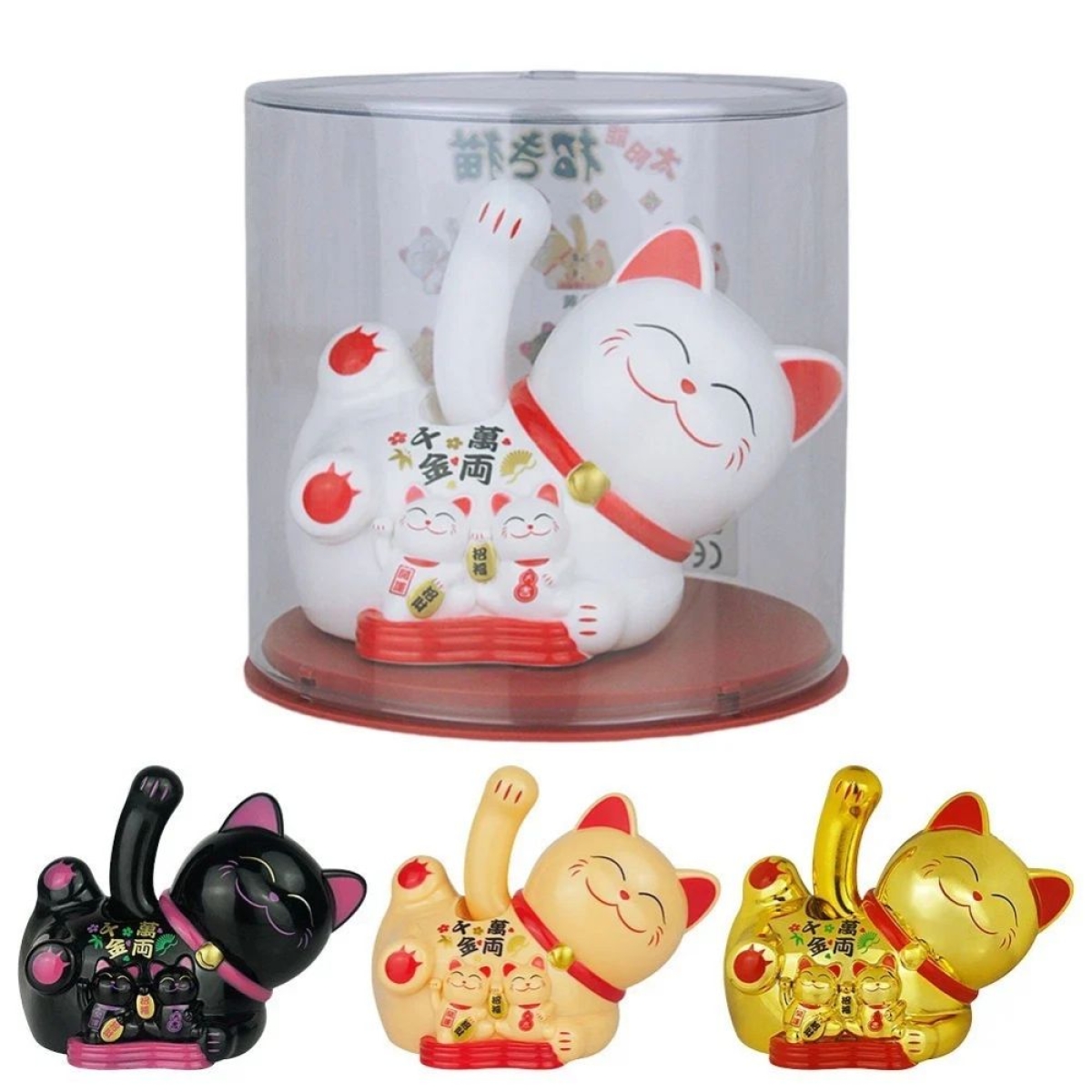 Ηλιακή γάτα τύχης Maneki Neko με κινούμενο χέρι σε 2 χρώματα