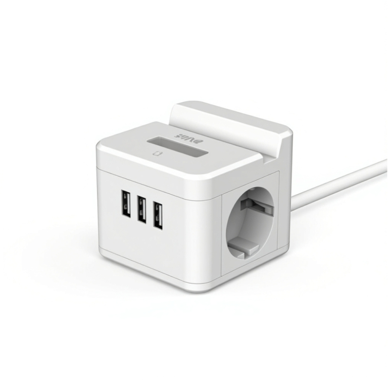 Winning Star ST-1002 Πολύπριζο Κύβος 2500W με 2 Πρίζες, 3 USB, Βάση Κινητού & Φωτισμό – 2m